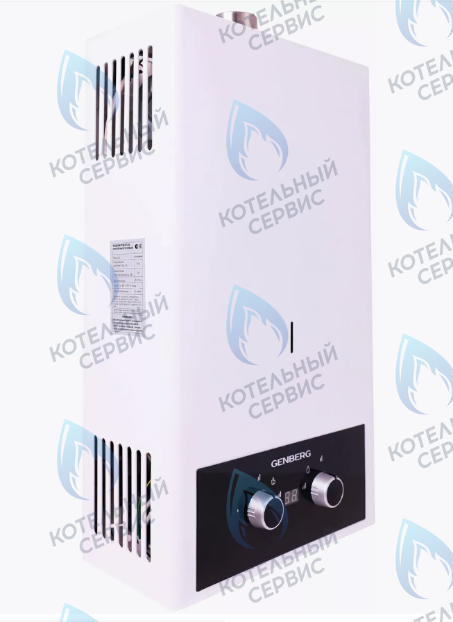 410.01 Водонагреватель проточный газовый 20кВт 10л (белый с трубой) Турбо GENBERG в Оренбурге	