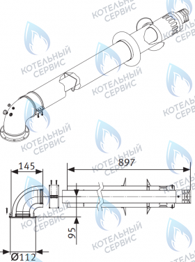 Комплект коаксиальный 1м с инспекционными отверстиями для горизонтального прохода через стену Ø60/100мм с металл. Оголовком (для котлов GAZLUX). Евро котлы (Без дополнений) (Кроме WERT)