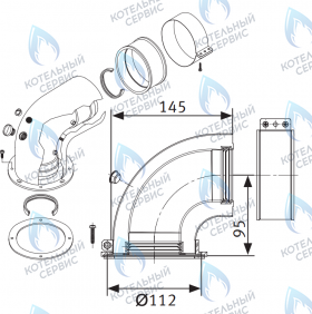 Колено коаксиальное 90° с инспекционными отверстиями с присоединительным фланцем, Ø60/100мм (для котлов GAZLUX)
