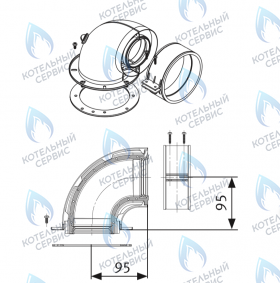 Колено коаксиальное 90°, Ø60/100мм, c фланцем В 138мм (без дополнений, евро котлы кроме WERT)