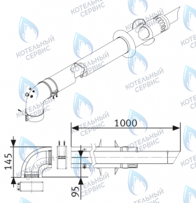 Комплект коаксиальный 1м с инспекционными отверстиями для горизонтального прохода через стену Ø60/100мм для предотврещения обмерзания устья дымохода (для водонагревателей GAZLUX). WERT ( Без дополнений) Остальные Евро котлы ( с фланцем ZZ100 )