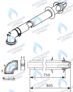 Комплект коаксиальный 1м с инспекционными отверстиями для горизонтального прохода через стену Ø60/100мм с  пластиковым оголовком (для котлов GAZECO)