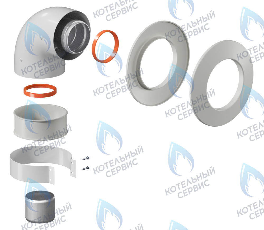 K-01B Отвод коаксиальный (колено) D60/100 (хомут в комплекте + втулка D60 L50) в Оренбурге	
