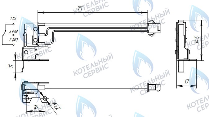 1876 Микровыключатель с кронштейном (3 провода) в Оренбурге	