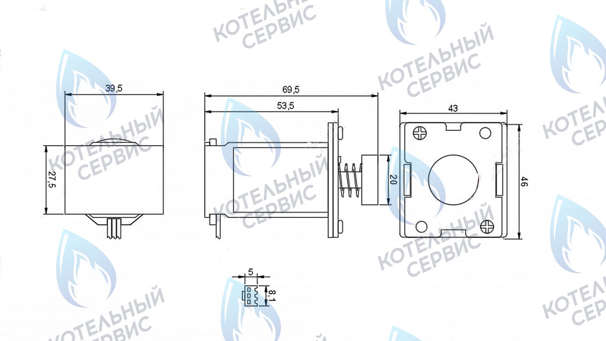 24523 Соленоид водонагревателя H=69,5мм, резиновый диск Ø20мм) в Оренбурге	